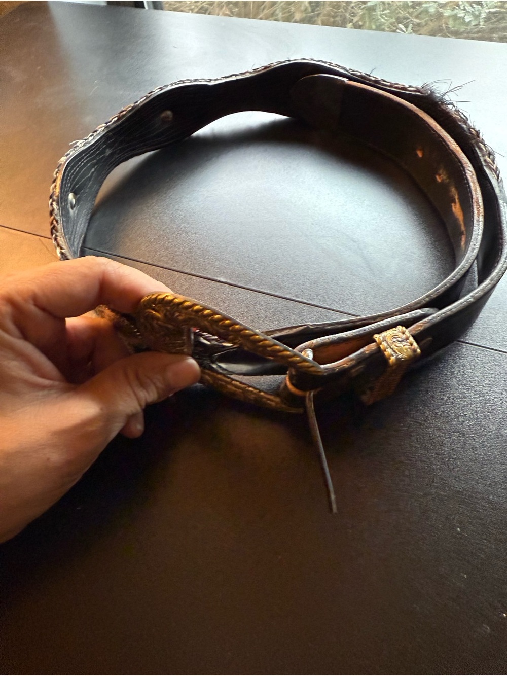 Tony Lama vintage concho horsehair belt Sculpted Buckle size 34